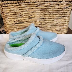 OOFOS Oocoozie Shoes Womens 10 Blue Fleece Recovery Sport Comfort Slip On Mules